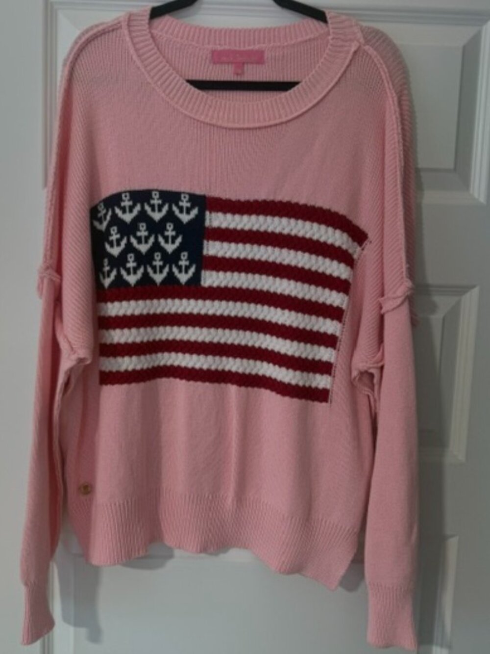 Simply Southern Pink American Flag Knit Sweater - Size Large